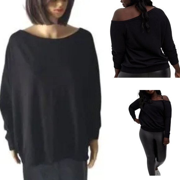 torrid Tops - Torrid Black Off Shoulder Callie Sweatshirt Lightweight Size 3 3X 22 - 24 NWT